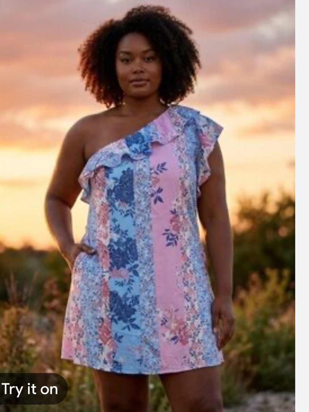 ANDREE BY UNIT One-Shoulder Floral Dress in Pink & Light Blue